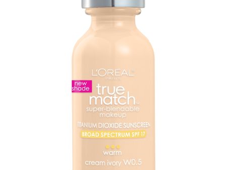 L Oreal Paris True Match Super-Blendable Foundation Makeup, SPF 17, Cream Ivory, 1 fl. oz. Supply