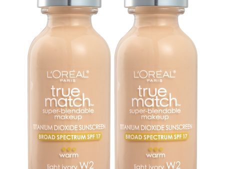 L Oreal Paris True Match Super-Blendable Foundation Makeup, SPF 17, Light Ivory, 2 count Online Sale