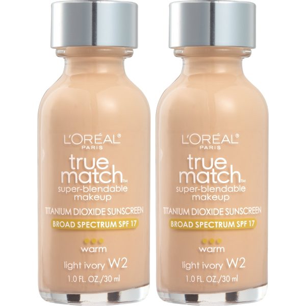 L Oreal Paris True Match Super-Blendable Foundation Makeup, SPF 17, Light Ivory, 2 count Online Sale