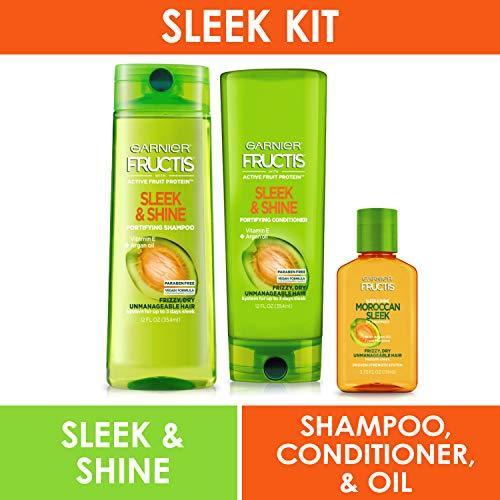 Garnier Hair Care Fructis Sleek & Shine Shampoo, Conditioner, and Moroccan Argan Oil Treatment, For Frizzy, Dry Hair, Paraben Free, 1 Kit Online