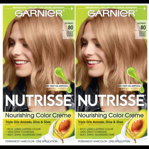 Garnier Nutrisse Nourishing Hair Color Creme, 80 Medium Natural Blonde (Butternut), 2 count Online Hot Sale