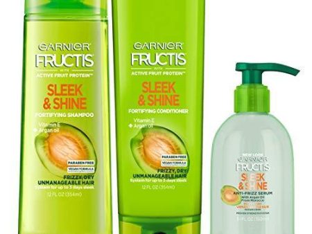 Garnier Fructis Sleek & Shine Shampoo, Conditioner & Anti-Frizz Serum, 5.1 Ounce (Set of 3) Fashion