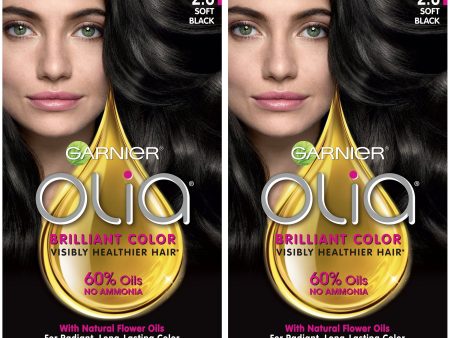 Garnier Olia Oil Powered Permanent Hair Color, 2.0 Soft Black, 2 count Supply