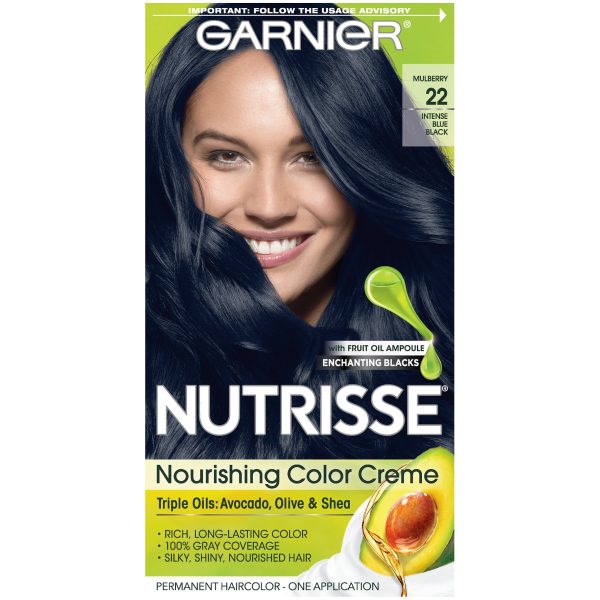 Garnier Nutrisse Nourishing Hair Color Creme, 22 Intense Blue Black, 1 kit Online Hot Sale