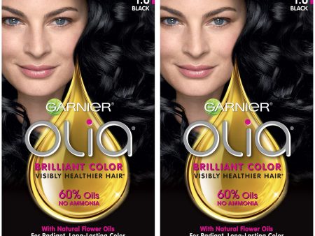 Garnier Olia Oil Powered Permanent Hair Color, 1.0 Black, 2 count Supply