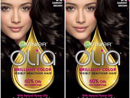 Garnier Olia Oil Powered Permanent Hair Color, 3.0 Darkest Brown, 2 count Hot on Sale