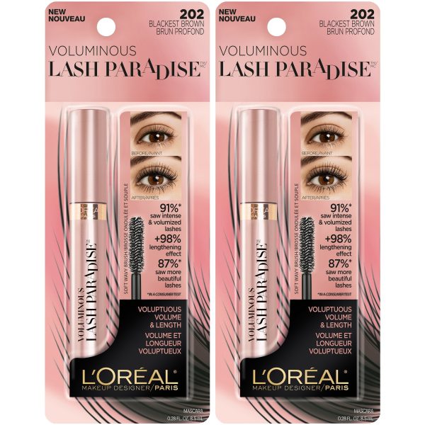 L Oreal Paris Voluminous Lash Paradise Mascara, Black Brown, 2 count Fashion