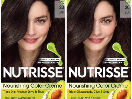 Garnier Nutrisse Nourishing Hair Color Creme, 20 Soft Black (Black Tea), 2 count Sale