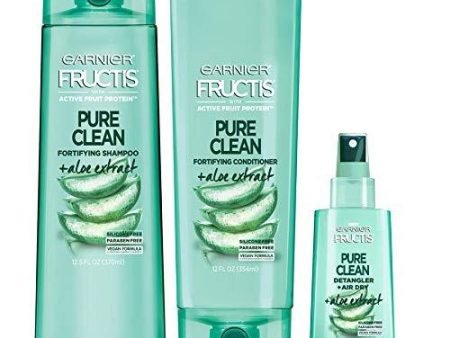 Garnier Hair Care Fructis Pure Clean Shampoo, Conditioner, and Detangler, Made With Aloe and Vitamin E Extract, Vegan and Paraben Free, 1 Kit Online Sale