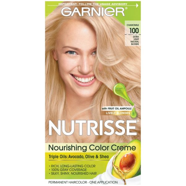 Garnier Nutrisse Nourishing Hair Color Creme, 100 Extra-Light Natural Blonde (Chamomile), 1 kit Supply