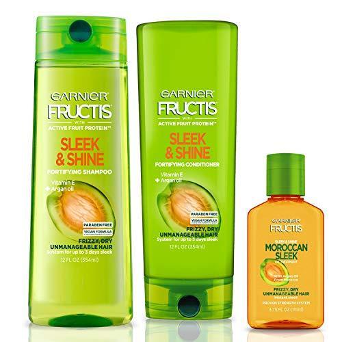 Garnier Hair Care Fructis Sleek & Shine Shampoo, Conditioner, and Moroccan Argan Oil Treatment, For Frizzy, Dry Hair, Paraben Free, 1 Kit Online