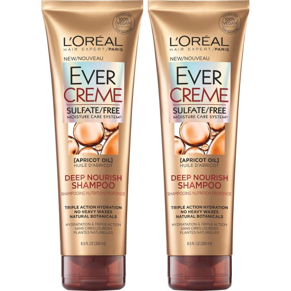 L Oreal Paris EverCreme Deep Nourish Sulfate Free Shampoo, with Apricot Oil, 8.5 Fl. Oz (Pack of 2) Supply