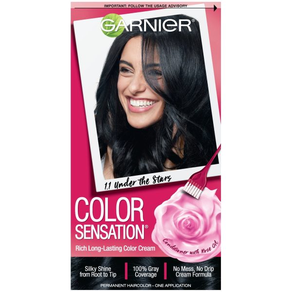 Garnier Color Sensation Hair Color Cream, 1.1 Under the Stars (Natural Blue Black), 1 kit Fashion